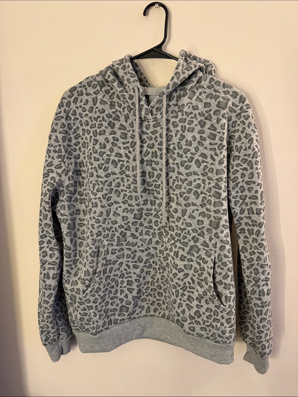 Gray Leopard Print Hooded Sweatshirt